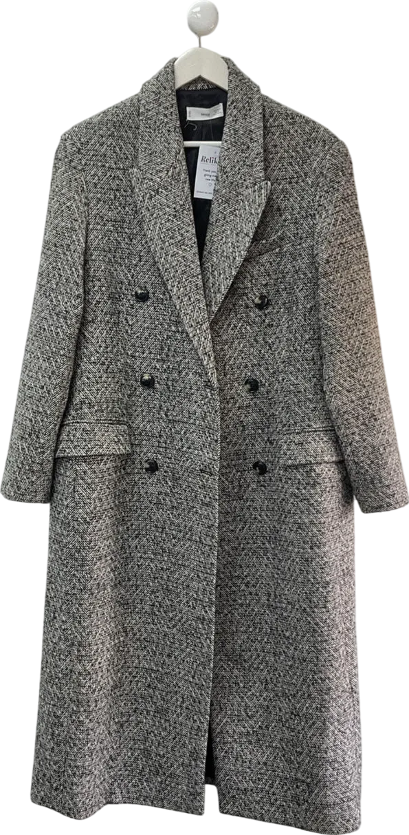 MANGO Black Dalmata Textured Coat UK S