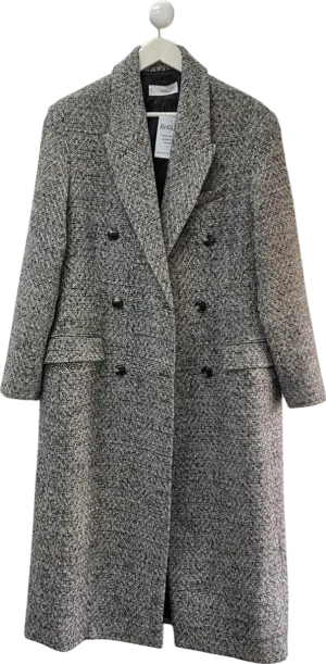 MANGO Black Dalmata Textured Coat UK S