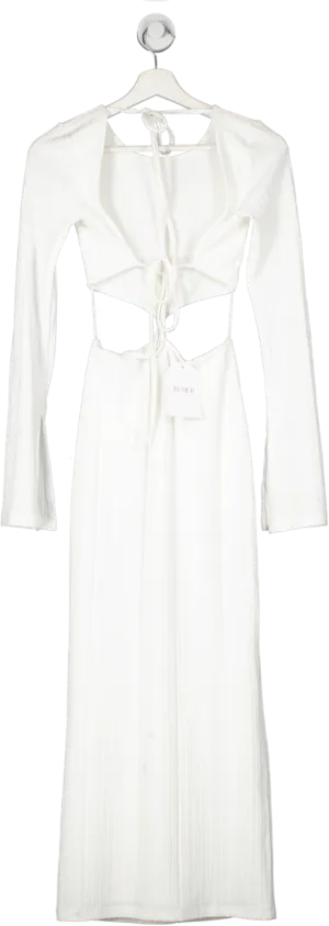 Rumer White Ivory Long Sleeve Midi Dress UK S