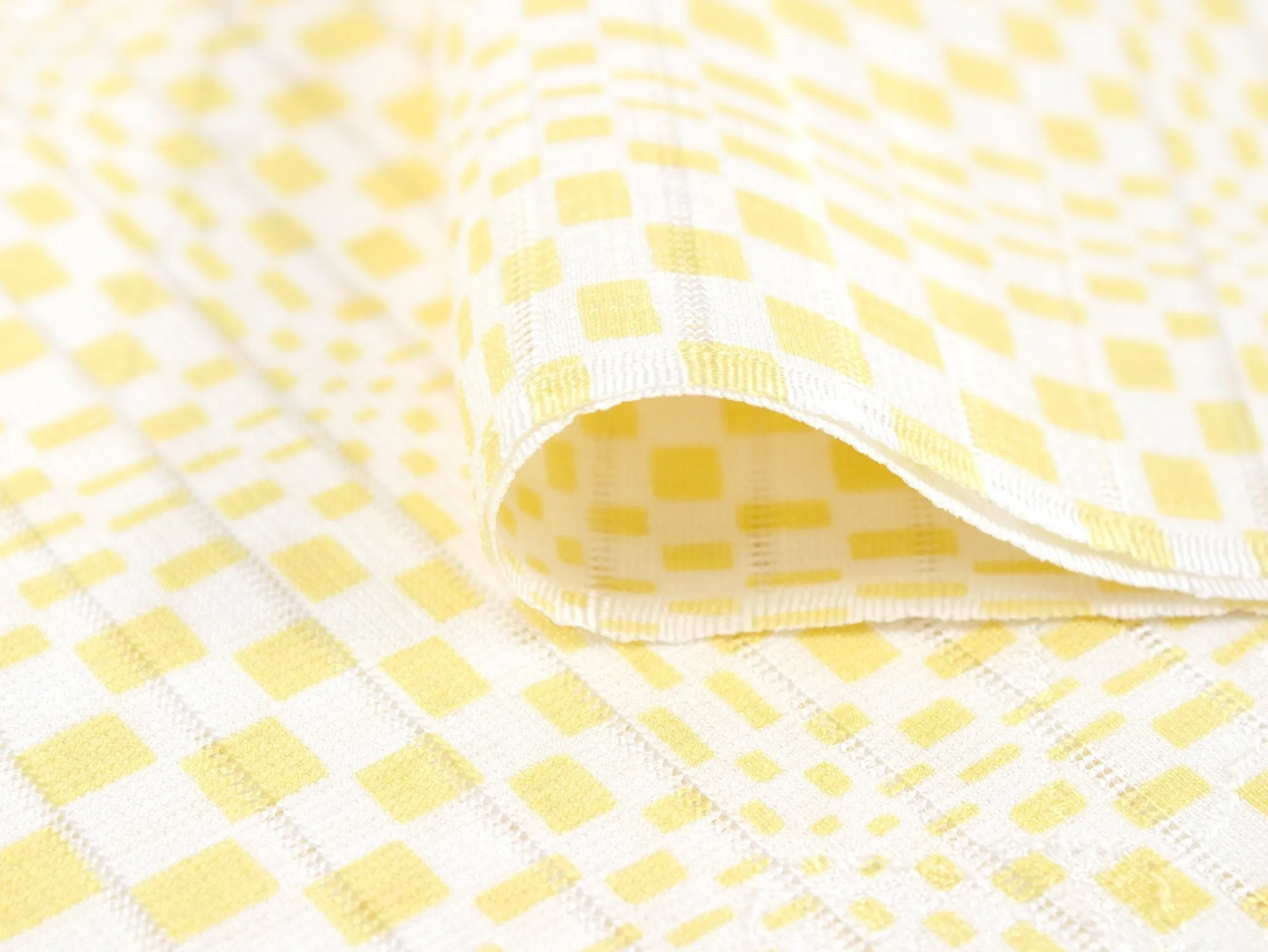 Silk Obiage,Covering Sash; Sha Leno - White x Yellow Geometric