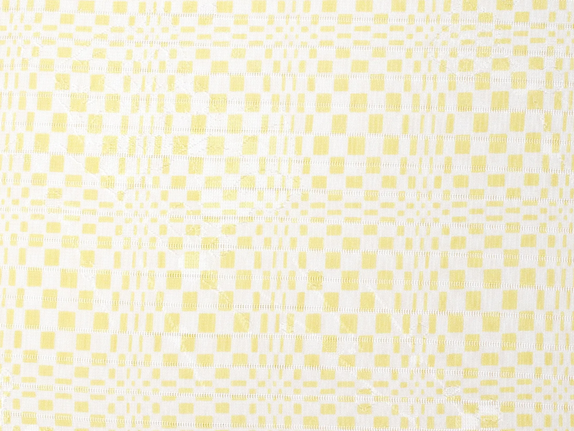Silk Obiage,Covering Sash; Sha Leno - White x Yellow Geometric