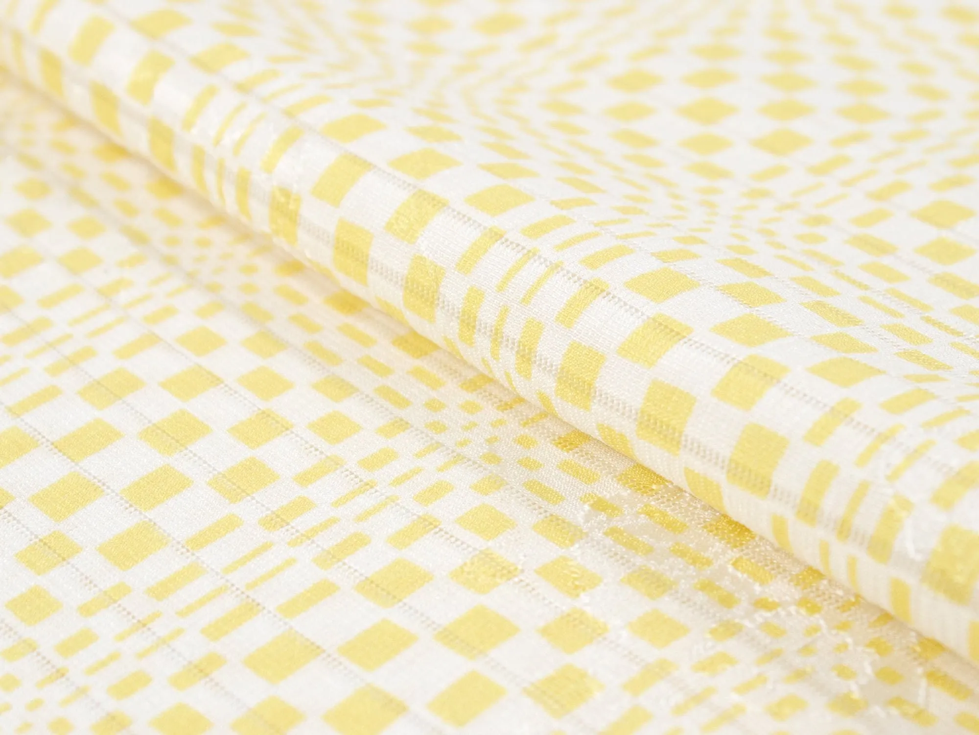 Silk Obiage,Covering Sash; Sha Leno - White x Yellow Geometric