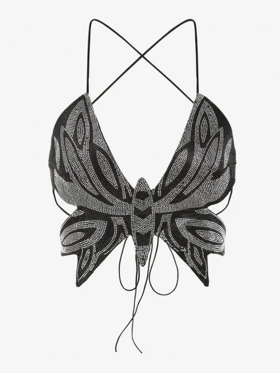 Y2K Rhinestone Butterfly Shaped Halter Top