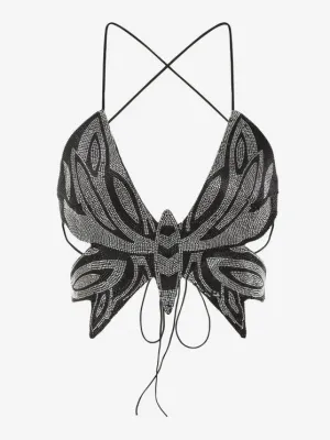 Y2K Rhinestone Butterfly Shaped Halter Top